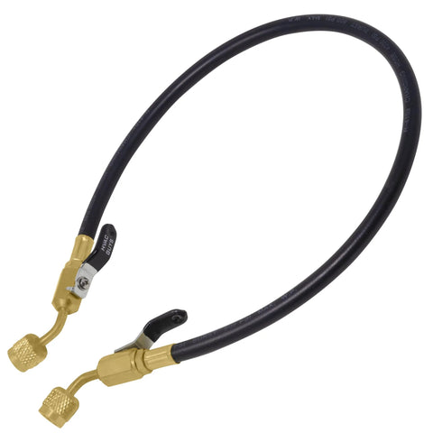 Leak Saver AC leak sealer injector hose with dual brass fittings and lever valve on black hose