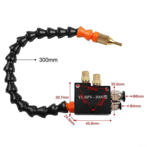 Straight Up Pro Grade 24V Coolant Pump And Oil Mist Sprayer For Machine Tools showing flexible shaft and pressure regulator details.
