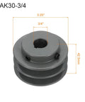 Three Quarter Inch Bore V Belt Sheave With Outer Diameter Three Point Zero Five Inches Double Groove Cast Iron Web Pulley, 3/4 bore