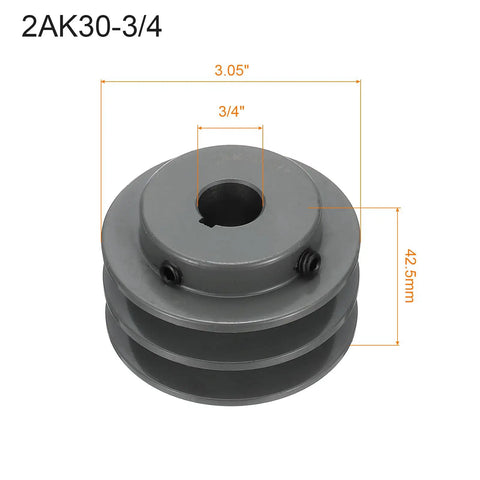 Three Quarter Inch Bore V Belt Sheave With Outer Diameter Three Point Zero Five Inches Double Groove Cast Iron Web Pulley, 3/4 bore