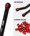 High Clearance Front 4 Link Set For SCX24 Gladiator And Dodge Power Wagon 1/24 RC Crawler Aluminum Black 8 Piece Beefed Up Upgrade Kit Eliminates Axle Wrap Axle Steering Driveshaft Rub By Moving Links Away, black 50mm CNC aluminum links with red balls