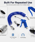 Hardcore Air Blow Gun Kit With Sixteen Foot Pneumatic Pu Hose One Quarter Inch Quick Coupler Plus Auto Shut Off Valve For Kick Some Dust Shop Cleanup And Solid Blasting Power, featuring steel nozzle and quick connector.