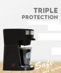 Slick Portable Bean To Cup Coffee Maker Blends Espresso Drinks With A Smooth Soft Touch Panel And Reusable Filter on a wooden surface.