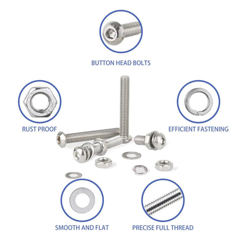 681 Piece M6 Bolt Set With 170 Socket Head Cap Screws 170 Nuts 170 Flat Washers And 170 Spring Lock Washers In 304 Stainless Steel
