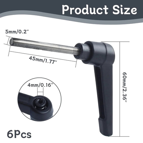 Clamping Lever Handles With Quick Release Push Button Locking For Jigs And Fixtures, 304 Stainless Steel M5 X 45mm Stud, Black Finish, 6 Pack
