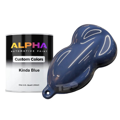 Dope Grayed Out Blue Basecoat Paint Gallon Ready To Spray With Medium Reducer Top Shelf Automotive Refinish Coating For Epic Custom Garage Build Finished Looks Sick, alongside a Kinda Blue paint sample.