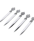 Vintage Leaf Floral Pattern Metal Letter Opener Set, 5 Pack For Home Office And School Desk, displayed on white background.