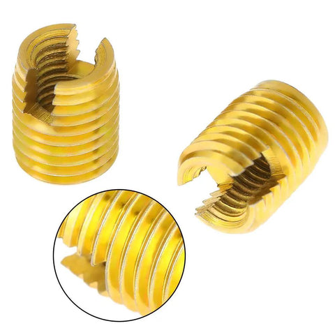 Self Tapping Threaded Inserts Set M8 By M5 For Auto Repairs DIY Easy Install Slotted Screw Bushings 302 Stainless High Tensile Strength Vibration Resistant Thread Repair Kit gold inserts