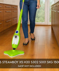 Top Shelf Microfiber Steam Pocket Replacement Mop Pads Compatible With X5 Steamboy Machine Washable Ultra Soft Absorbing Refills For Kitchen Floors And Tile Surfaces, shown with green mop.