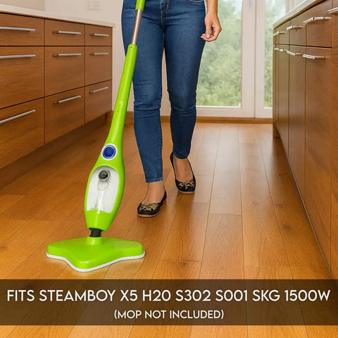 Top Shelf Microfiber Steam Pocket Replacement Mop Pads Compatible With X5 Steamboy Machine Washable Ultra Soft Absorbing Refills For Kitchen Floors And Tile Surfaces, shown with green mop.