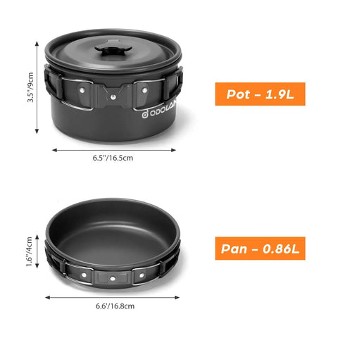 16-Piece Camping Cookware Set With Folding Stove, nonstick pot 1.9L and pan 0.86L, lightweight design