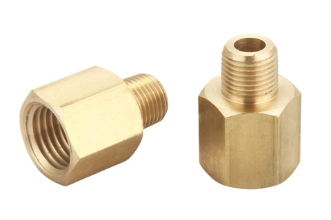 One Eighth Inch NPT Male To One Quarter Inch NPT Female Pipe Adapter Fittings Pack Of Five brass adapters close-up front view