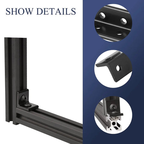 10 Pcs 4 Hole Inside Corner Bracket Kit For 2040 Aluminum Extrusion With 6mm Slot 90 Degree L Bracket includes detailed views