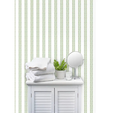 Kickin Green Stripe Textured Vinyl Wallpaper With Rock Solid Durability For Commercial And Home Spaces, displayed in a bathroom setting.