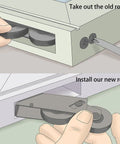 Two Pack Tandem Sliding Patio Door Roller Assembly One And A Quarter Inch Wheel With Steel Ball Bearings Rear Adjustable Replacement being installed