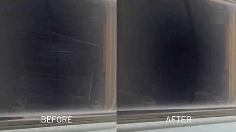 Before and after using Acrylic Scratch Remover For Clear Plastic And Plexiglas On Cars Motorcycles Caravans And Boats That Removes Scratches Fast