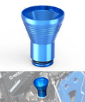 Blue Aluminum Oil Filler Funnel For Yamaha Tenere 700 Series, CNC Precision, shown against motorcycle engine background.