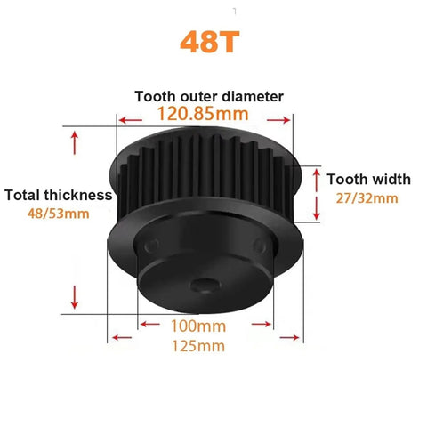 Rock Hard 50 Tooth 8M Htd Timing Pulley Built Tough From Premium Carbon Steel for 48T timing assembly with precise measurements.