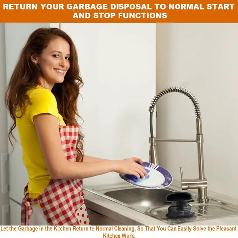 Woman placing plate in sink with Magnetic Stopper For Garbage Disposal Cover Control Systems Keeps Your Disposer On And Off