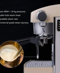 Side view of a 15 Bar Dual Pump Espresso Machine For Home Barista Style Brew With Large 3L Water Tank Digital PID Temperature Control Dual Pump For Simultaneous Espresso And Milk Froth Commercial Grade Steam Head Silver showing steam head and milk frothing.