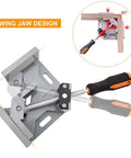 Two Pack 90 Degree Right Angle Clamps for Woodworking and Metalworking Aluminum Alloy Corner Clamp with One Hand Grip, swing jaw design