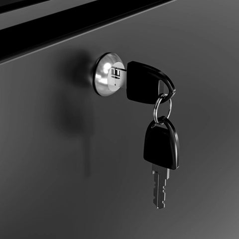 Slick Commercial Display Freezer With 6.5 Cubic Feet Capacity And 17 Inch Slim Profile key lock mechanism detail in black finish.