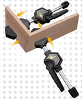Light Duty Bar Clamp Set For Woodworking, adjustable quick clamp fixtures on wooden corner, perforated table compatible.