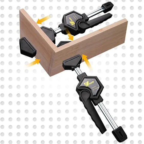Light Duty Bar Clamp Set For Woodworking, adjustable quick clamp fixtures on wooden corner, perforated table compatible.