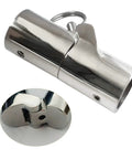 Marine Grade 316 Stainless Steel Handrail Fitting With Folding Swivel Connector For 1 Inch OD Boat Tubing 180 Degree Inline Joint Mirror Finish, saltwater ready and highly durable, shown closed