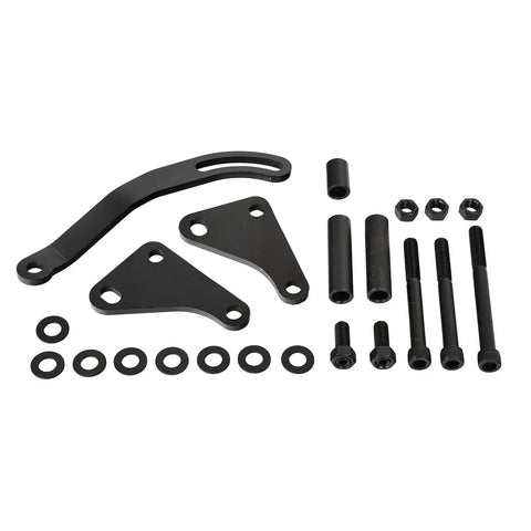 Complete Small Block Chevy 350 Power Steering Pump And V Belt Pulley Kit With One Half Inch Groove Bracket For Long Water Pump Swap Ready Setup, black steel brackets and hardware