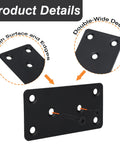 Heavy Duty Mending Plates And Black Corner Braces Built Tough As Nails For Furniture Repairs Or Woodworking Fixes Rust Resistant Coating Comes In 4 Pack With Screws, showing double-wide design with screws.
