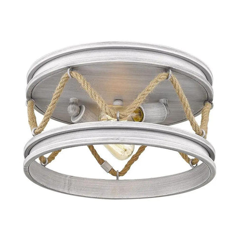 Chatham Flush Mount Light In Gunmetal Bronze Finish With Rustic Coastal Style And Nautical Rope Accents And Cleat Details
