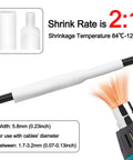 10 Pack Heavy Duty Heat Shrink Tubing Compatible HSE211 5.8mm 1/4 Inch Wide showing shrink process with black cable and heat source.