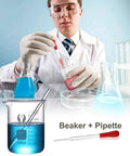 Scientist using Glass Beaker Set for Lab Work 5 Piece Beaker Kit 50ml 100ml 250ml 500ml 1000ml with pipette in laboratory