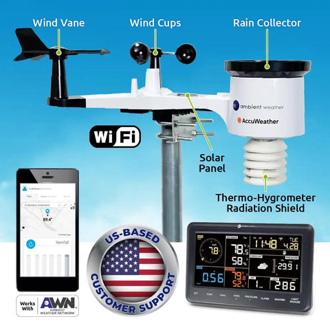 WS-2902 Ambient Weather Station With Wireless Indoor Outdoor Sensors, Real Time Forecasts, Sleek Display, Local Alerts
