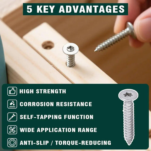 Close-up of Heavy Duty Pro Grade Size 12 By 2 Inch Flat Head Torx Self Tapping Screws showing installation into wood.