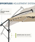 10ft Solar LED Offset Patio Umbrella With Cantilever Design Beige Shade 32 LED Lights Easy Tilt Adjustment System Demonstration