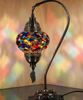 Artisan Turkish Glass Mosaic Table Lamp With Tiffany Style Multicolor Globe, Boho Bedside Cozy Glow Vibe, Antique Brass Finish