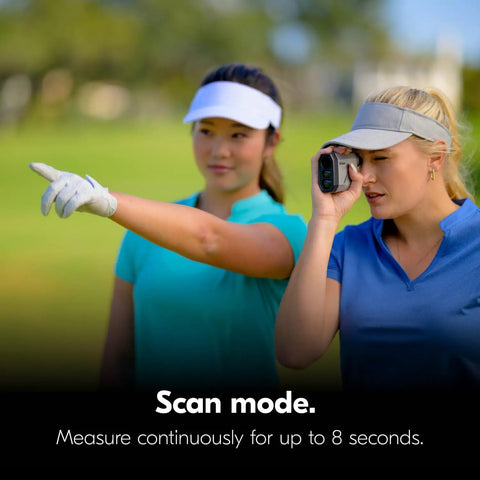 Golfer using a Lightweight Golf Rangefinder With 6x20 Optics, 800-Yard Range, rainproof, pocket-size design on the golf course.