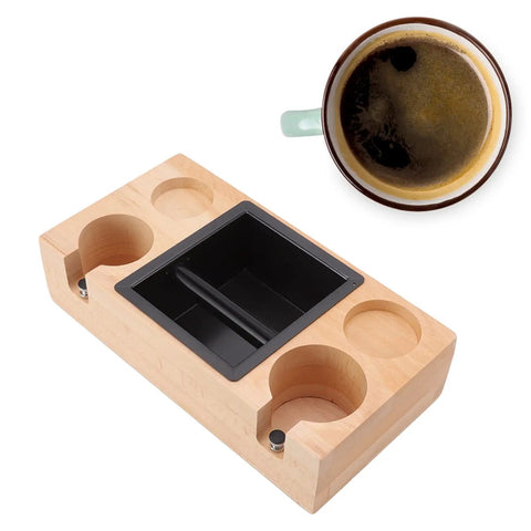 Premium Wood Espresso Tamper Holder Stand With Knock Box Built Damn Tough For Smoother Tamping Straight Fire Portable Barista Station with cup