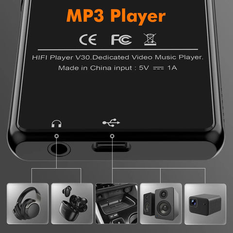 Bottom view of Massive 80GB Bluetooth MP3 Player And 3 Inch Portable MP4 Video Player with headphone and USB ports