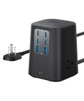 Nine In One Desktop Power Strip That Powers All Your Gadgets With 300J Surge Flat Plug 100W USB C Charger Three AC Outlets