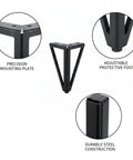 5.9 Inch Hollow Matte Black Steel Furniture Legs Set Of 4 Replacement Feet with mounting plate and adjustable protective foot