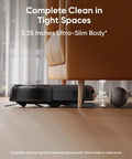 All-In-One Robot Vacuum And Mop For No-Fuss Effortless Home Cleaning, Smart Mapping, Powerful Suction, Auto Recharge, Handles Pet Hair On Carpets And Hardwood, Quiet Black Finish under a couch