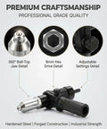 Upgrade Your Rig With This Pro-Grade Electric Rivet Gun Adapter Kit detail including 360° ball-top jaw and 8mm hex drive.