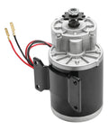 Heavy Duty 24V 450W Brushed Gear Motor Kit With Controller showing detailed wiring and metal casing for ebikes and go karts.