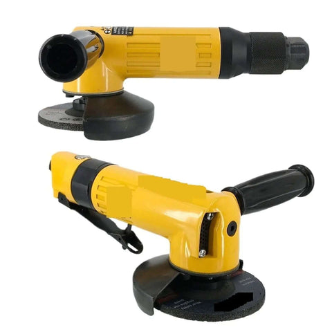 Heavy Duty Workhorse Pneumatic Angle Grinder For Razor Sharp Metal Cutting And Smooth Rust Removal, 4 inch size, yellow design.