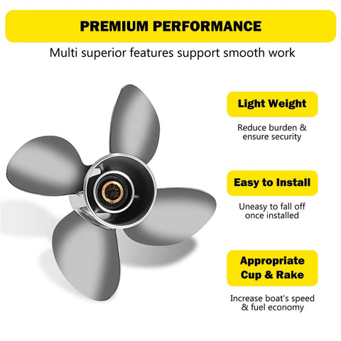 Stainless Steel 13 By 17 Inch Boat Propeller For Yamaha Outboard Engines 50 To 130 HP, 4 Blade, 15 Tooth, Right Hand