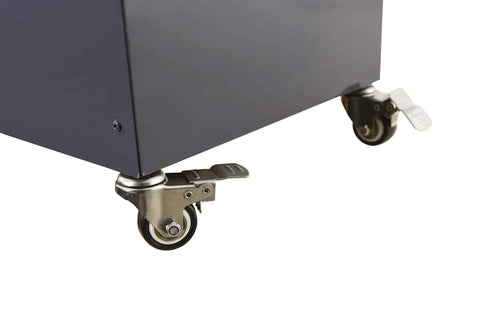 Close-up of Killer 3 Inch Replacement Caster Wheels 4 Pack Silver Swivel With Brake and Fixed Without Brake on a cart.