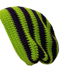Colorful Rainbow Striped Knit Beanie For Women Cozy Warm Hat For Outdoor Adventures in green and purple stripes